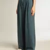 Pantalones plisados de algodón azul para mujer