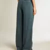 Pantalones plisados de algodón azul para mujer