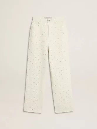 Pantalones vaqueros blancos de mujer con abalorios y cristales
