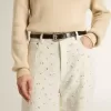 Pantalones vaqueros blancos de mujer con abalorios y cristales