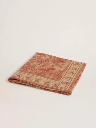 Pareo de voile de algodón con estampado integral en blanco y rojo ladrillo