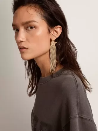 Pendiente individual para mujer en color oro antiguo con cristales decorativos