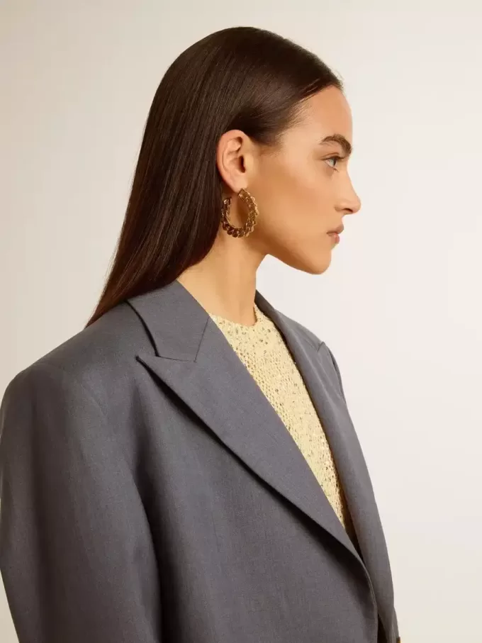 Pendientes de aro con cadena y eslabones trenzados en color oro antiguo Pendientes de aro con cadena y eslabones trenzados en color oro antiguo