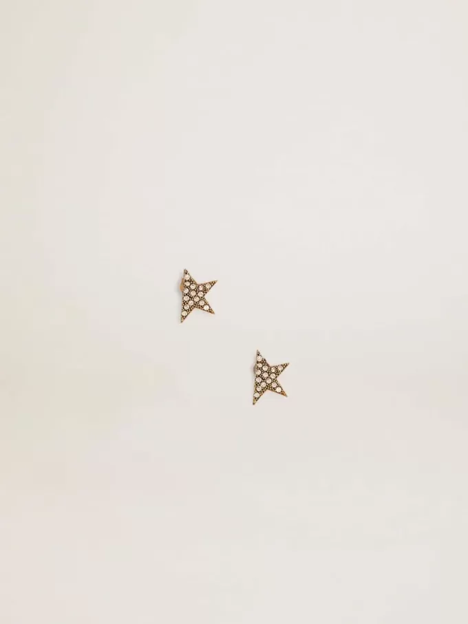 Pendientes de botón para mujer en color oro antiguo con cristales Pendientes de botón para mujer en color oro antiguo con cristales