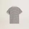 Polo blanco de algodón para niño con rayas azul marino y bordado Polo blanco de algodón para niño con rayas azul marino y bordado