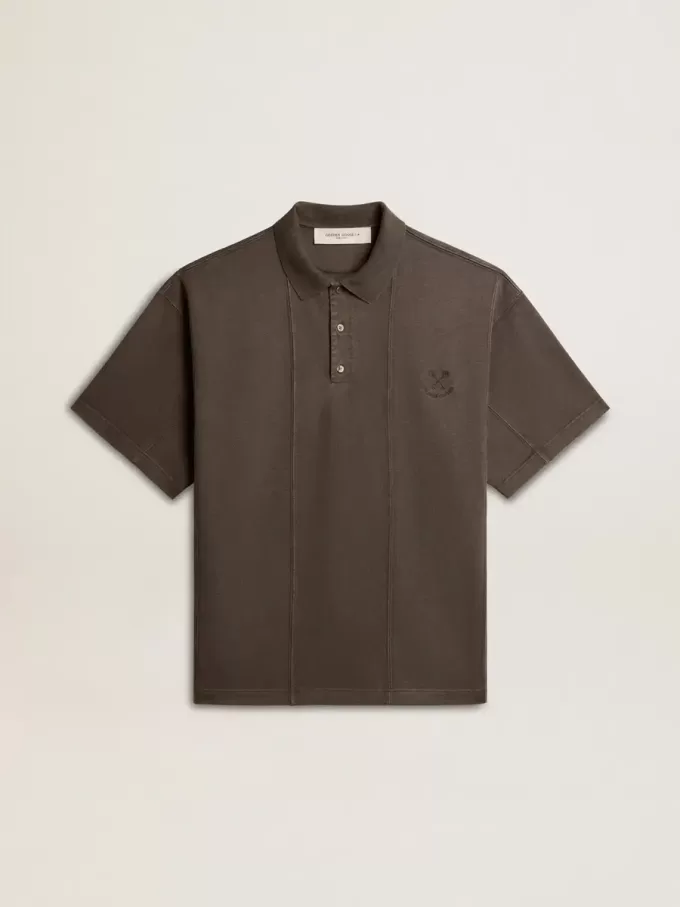 Polo de algodón para hombre en gris antracita con bordado