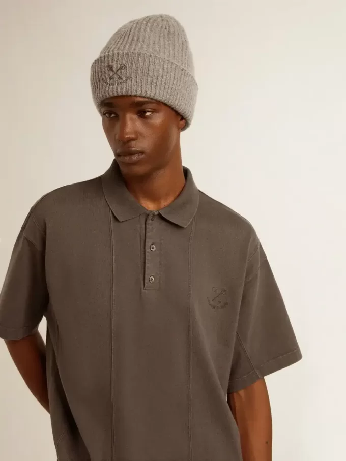 Polo de algodón para hombre en gris antracita con bordado