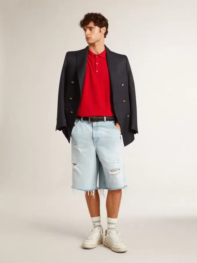 Polo de hombre en piqué de algodón rojo