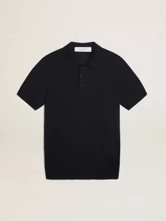 Polo de manga corta para hombre en lana merino azul marino