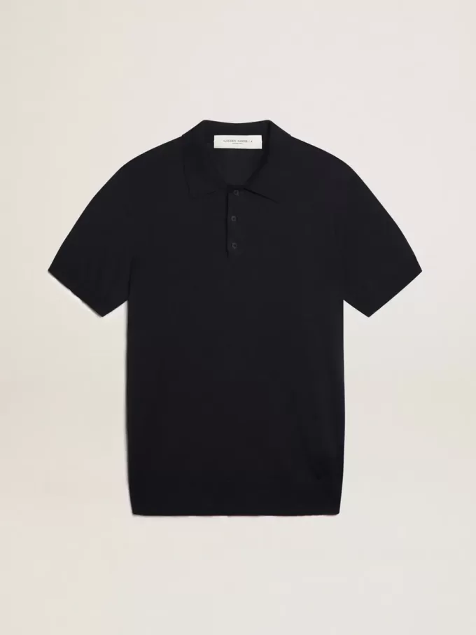 Polo de manga corta para hombre en lana merino azul marino