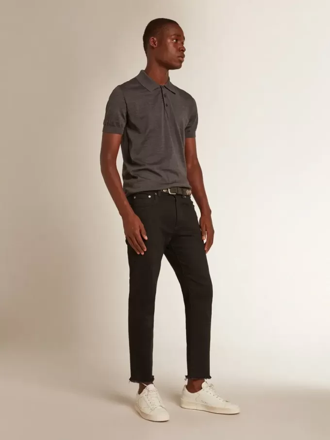 Polo de manga corta para hombre en lana merino gris