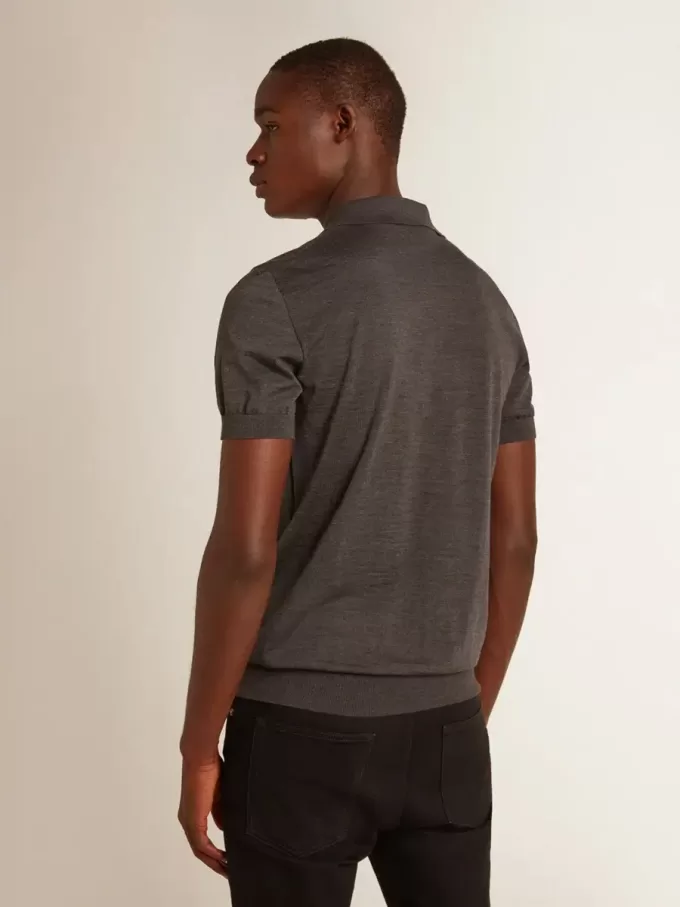 Polo de manga corta para hombre en lana merino gris