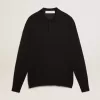 Polo de manga larga para hombre en lana merino negra