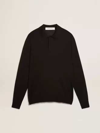 Polo de manga larga para hombre en lana merino negra