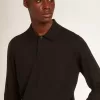 Polo de manga larga para hombre en lana merino negra