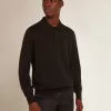 Polo de manga larga para hombre en lana merino negra
