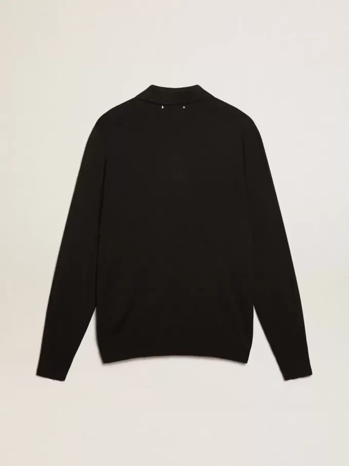 Polo de manga larga para hombre en lana merino negra