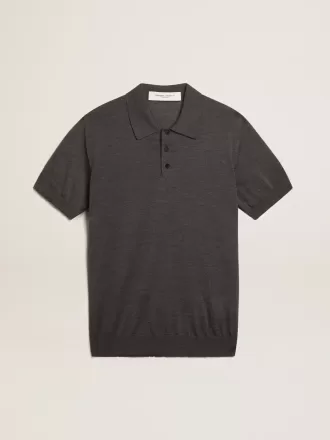 Polo de manga corta para hombre en lana merino gris