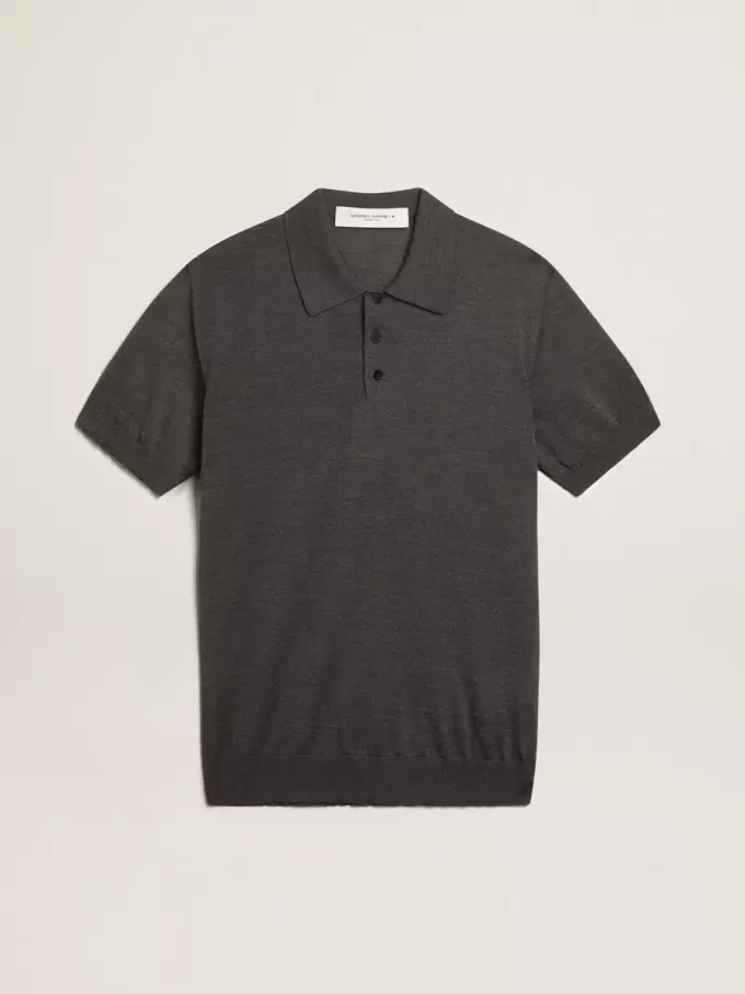 Polo de manga corta para hombre en lana merino gris
