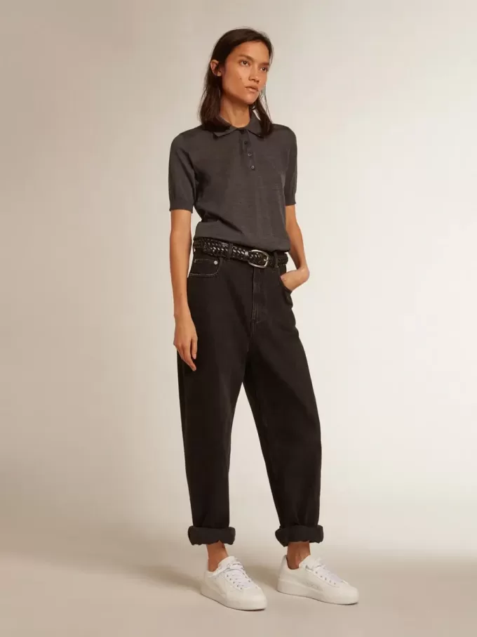 Polo de mujer en lana merino antracita