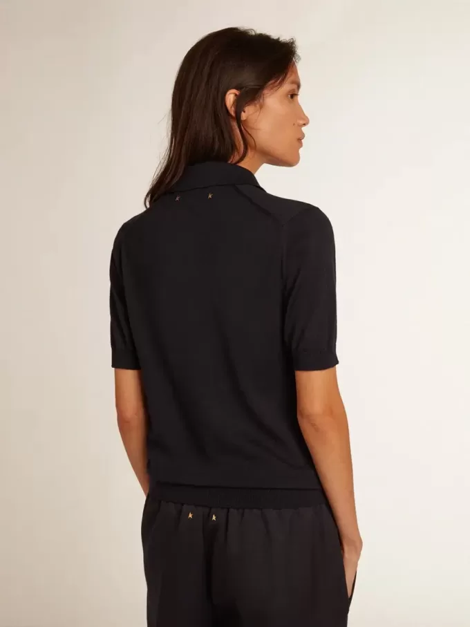 Polo de mujer en lana merino azul marino Polo de mujer en lana merino azul marino