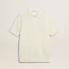 Polo de punto jacquard blanco para hombre
