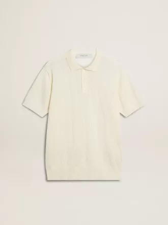 Polo de punto jacquard blanco para hombre