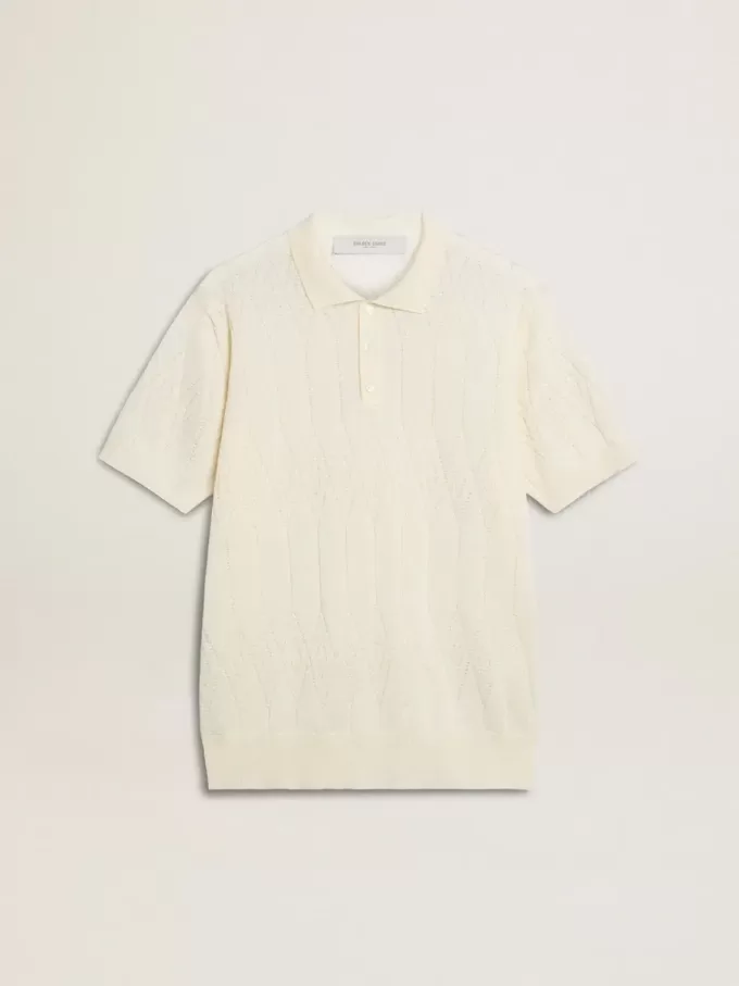 Polo de punto jacquard blanco para hombre