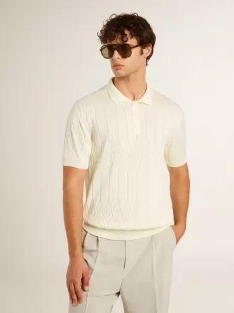 Polo de punto jacquard blanco para hombre
