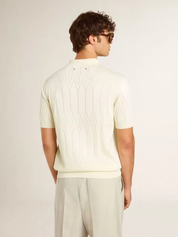 Polo de punto jacquard blanco para hombre