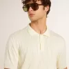 Polo de punto jacquard blanco para hombre