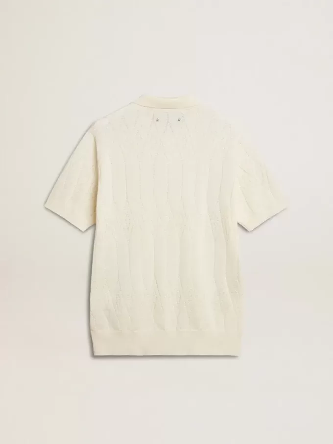 Polo de punto jacquard blanco para hombre