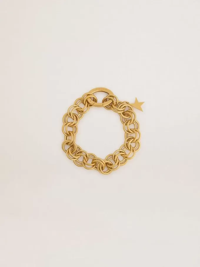 Pulsera de cadena tejida en color oro antiguo con cierre en forma de estrella