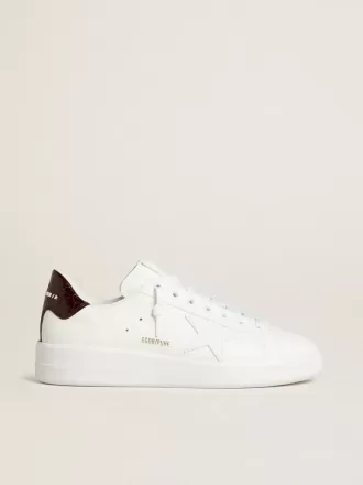 Purestar para hombre con estrella de cuero blanco y lengüeta del talón de cuero con estampado de cocodrilo burdeos