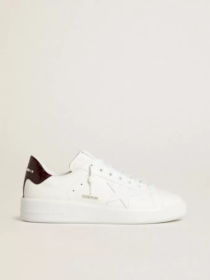Purestar para hombre con estrella de cuero blanco y lengüeta del talón de cuero con estampado de cocodrilo burdeos