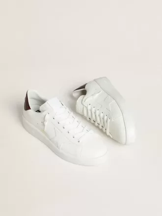 Purestar para hombre con estrella de cuero blanco y lengüeta del talón de cuero con estampado de cocodrilo burdeos