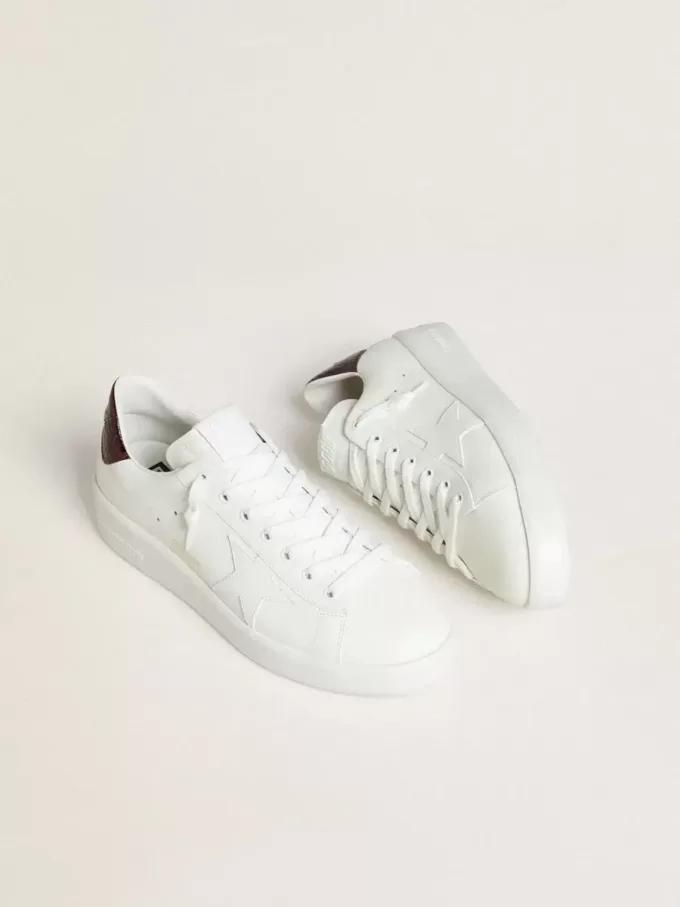 Purestar para hombre con estrella de cuero blanco y lengüeta del talón de cuero con estampado de cocodrilo burdeos