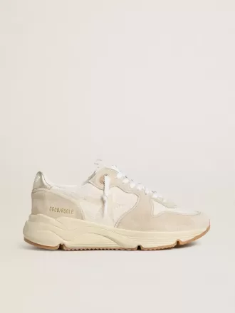 Running Sole para mujer en lona con estrella beige y lengüeta del talón en piel metalizada platino