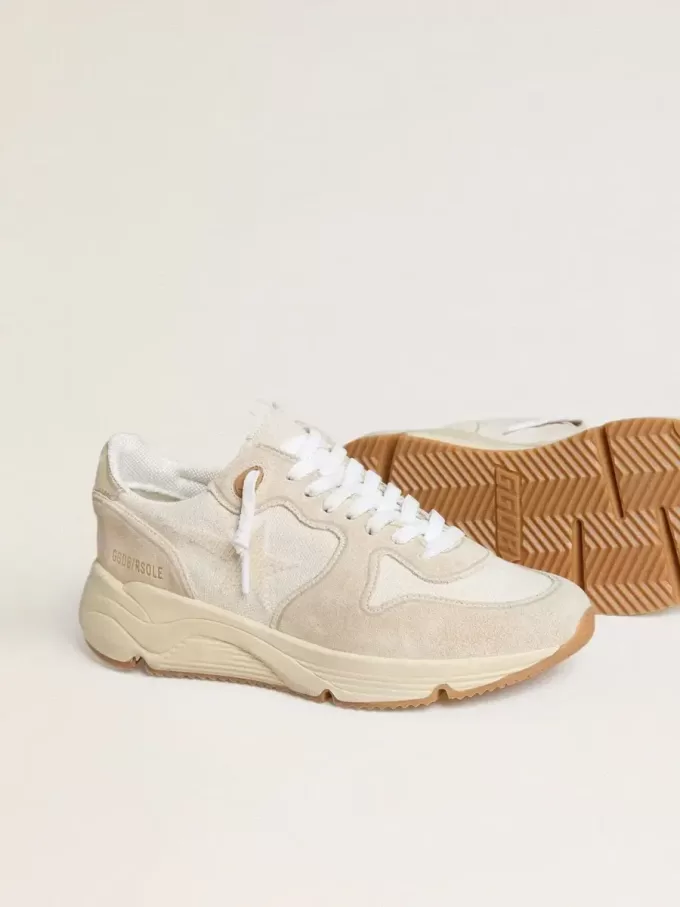 Running Sole para mujer en lona con estrella beige y lengüeta del talón en piel metalizada platino