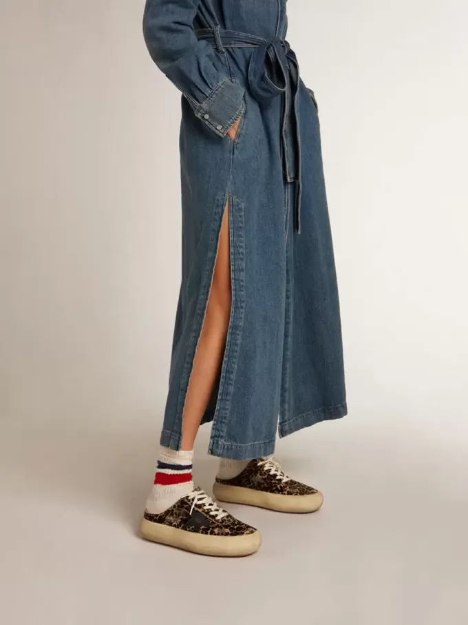 Sabot Space-Star para mujer en piel de potro con estampado de leopardo y estrella negra