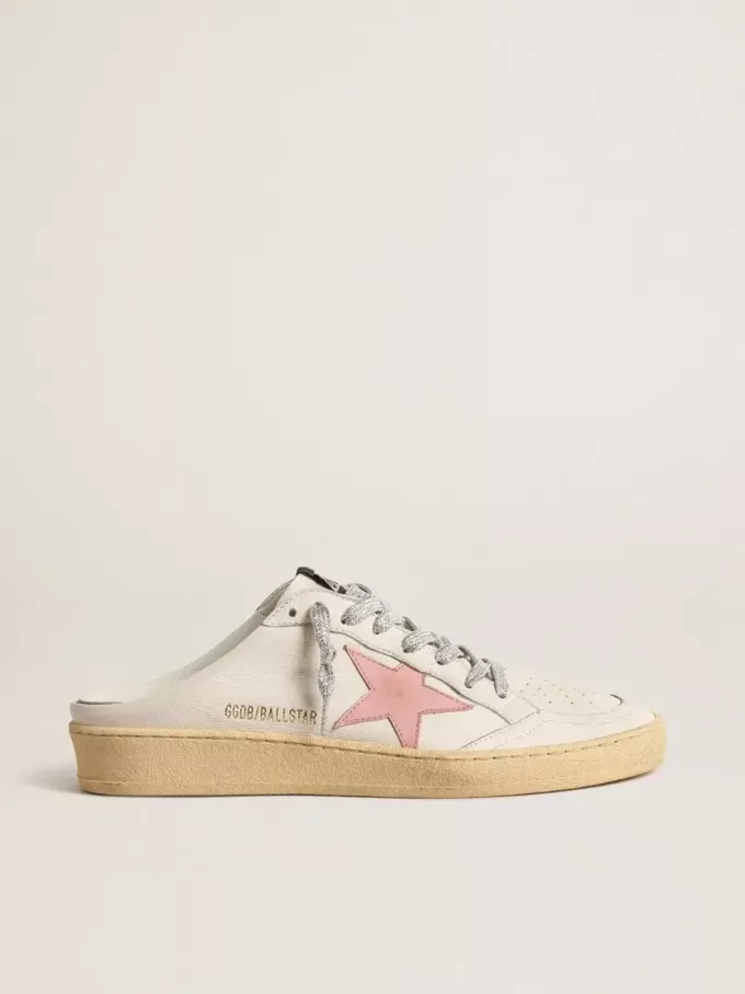 Sabots Ball Star en napa blanca con estrella de cuero rosa antiguo