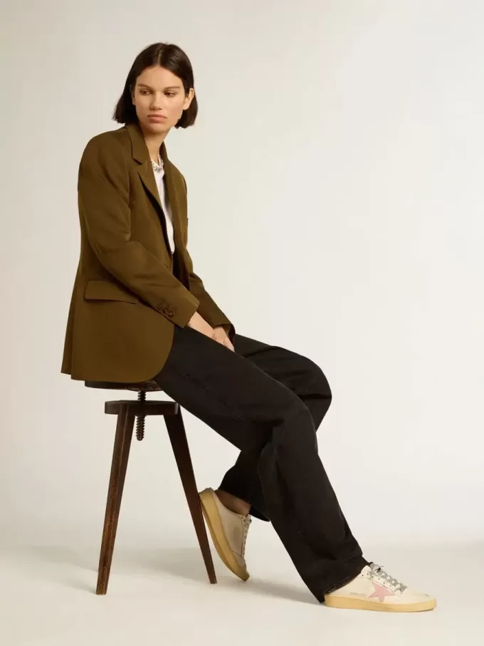 Sabots Ball Star en napa blanca con estrella de cuero rosa antiguo