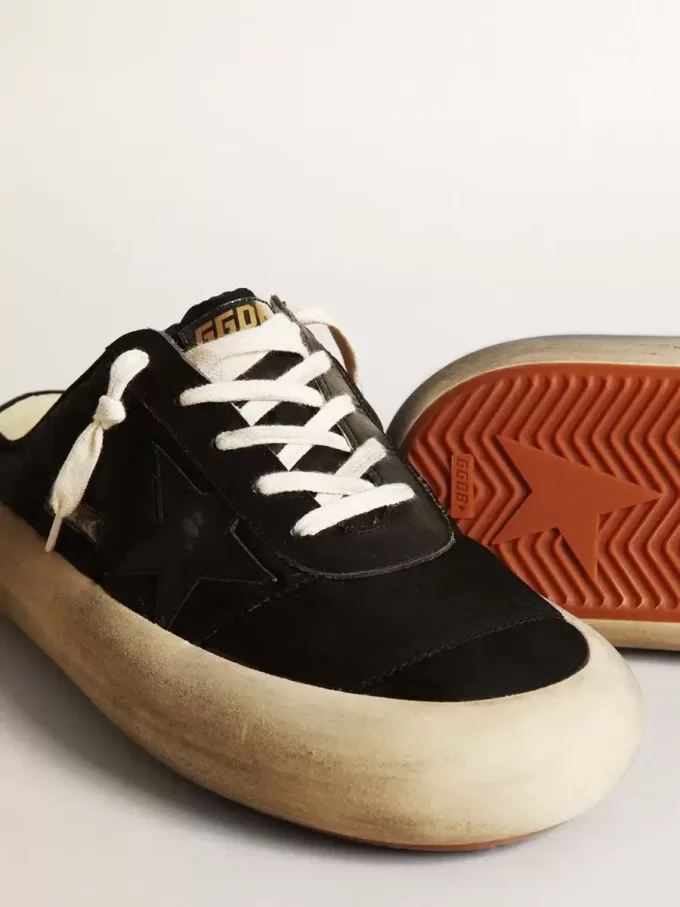 Sabots Space-Star para hombre en nailon negro con estrella de cuero negro Sabots Space-Star para hombre en nailon negro con estrella de cuero negro