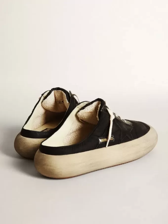 Sabots Space-Star para hombre en nailon negro con estrella de cuero negro Sabots Space-Star para hombre en nailon negro con estrella de cuero negro