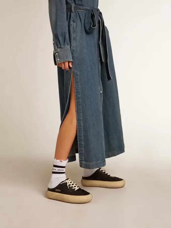 Sabots Space-Star para mujer en nailon negro con estrella de cuero negro