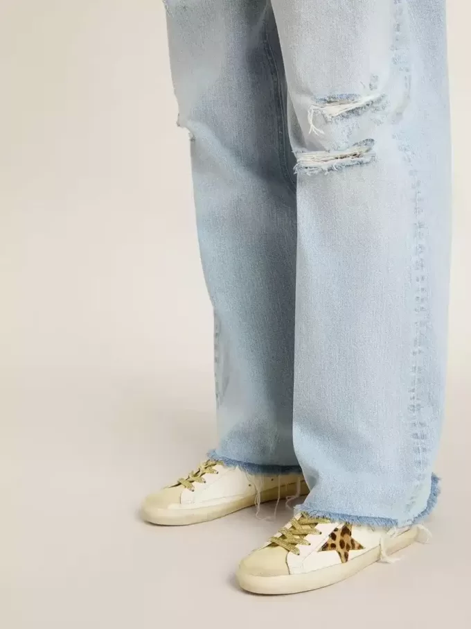 Sabots Super-Star con estrella de piel de potro y lengüeta de ante beige