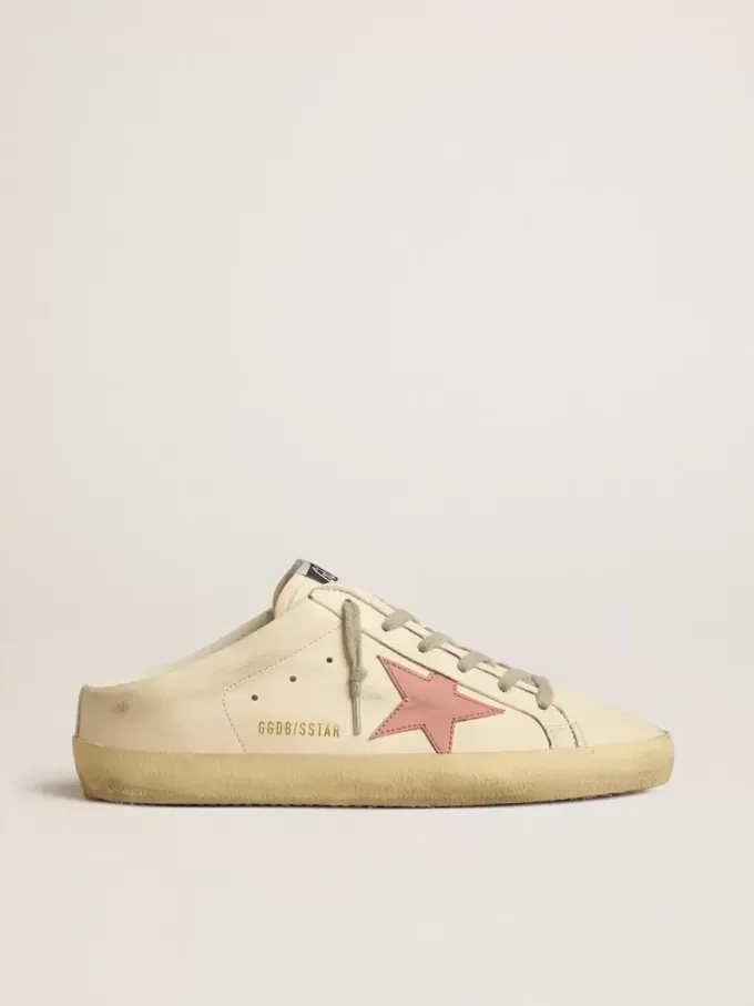 Sabots Super-Star para mujer en napa con estrella de cuero rosa