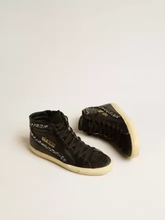 Sandalias de cuero con estrella negra y cristales Swarovski