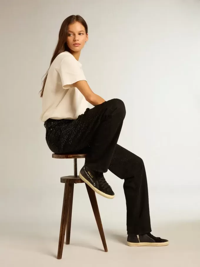 Sandalias de cuero con estrella negra y cristales Swarovski