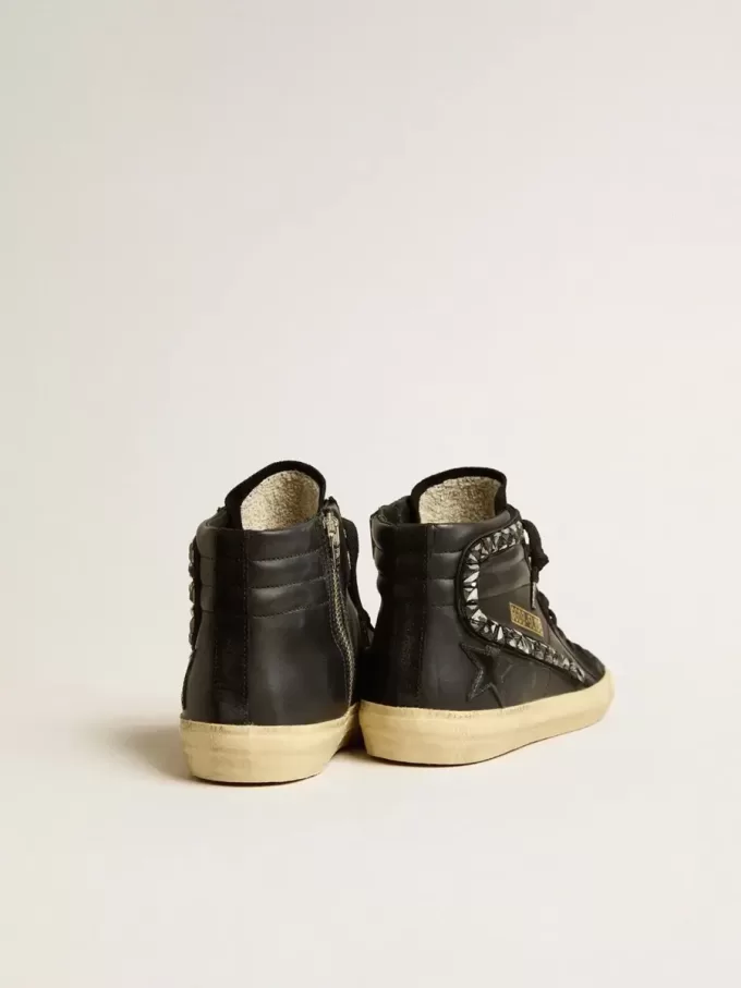 Sandalias de cuero con estrella negra y cristales Swarovski